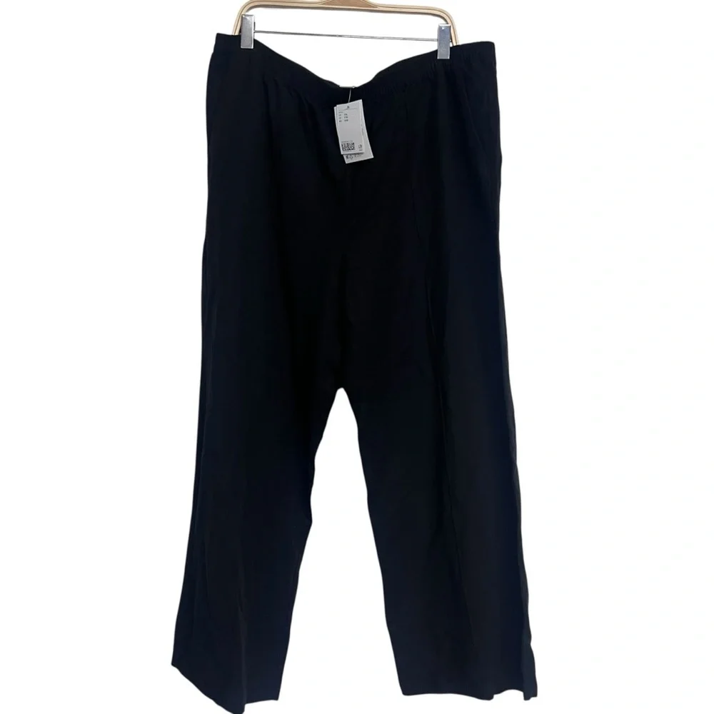 New H&M Elegant Black Linen Blend Pants Old Money Minimalist‎ Wide Leg XXL